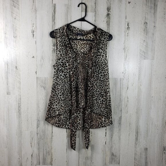 dots sheer cheetah print top women's size medium - Picture 1 of 9
